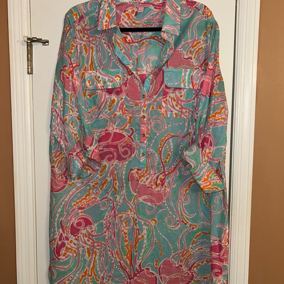 Lilly Pulitzer Captiva Tunic Shirt Dress 100% Cotton “Jellies Be Jammin’” - Picture 5 of 6